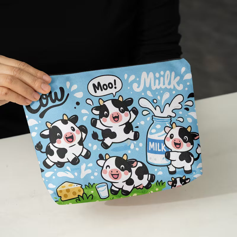 Cute Cows with Joyful Milk Linen Makeup Bag