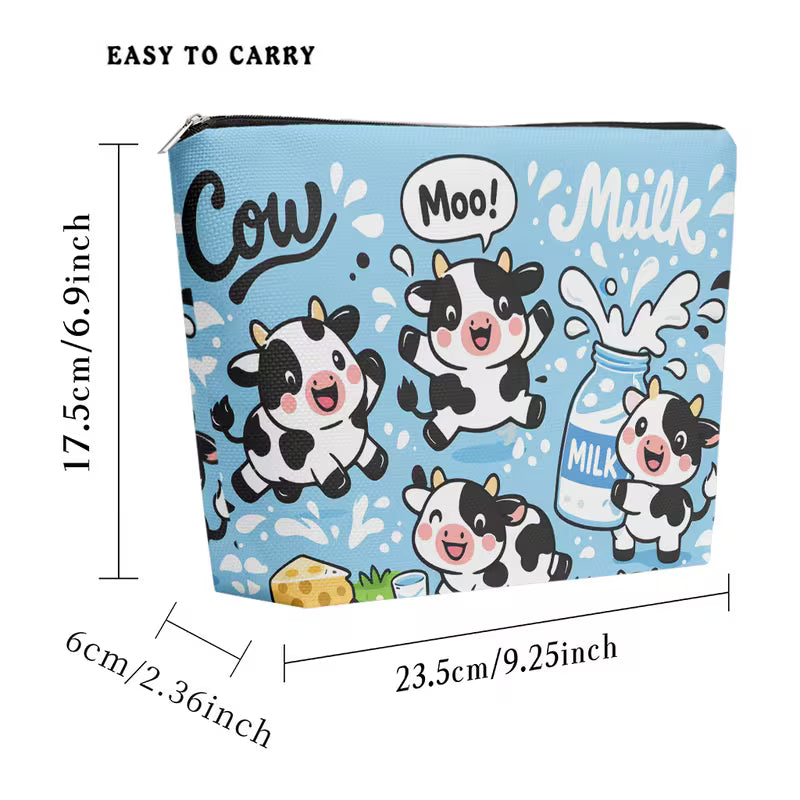 Cute Cows with Joyful Milk Linen Makeup Bag