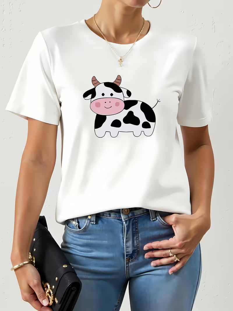 Cute Cow Print Women's White T-Shirt