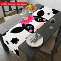 2D Flat Printing Table Runner, Cute Cow with Flowers