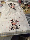 Cow-themed & Poka dotted tablecloth/tea towel - double ended