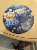 2D Flat, 1pc Wooden Vintage Blue & White Floral Plaque