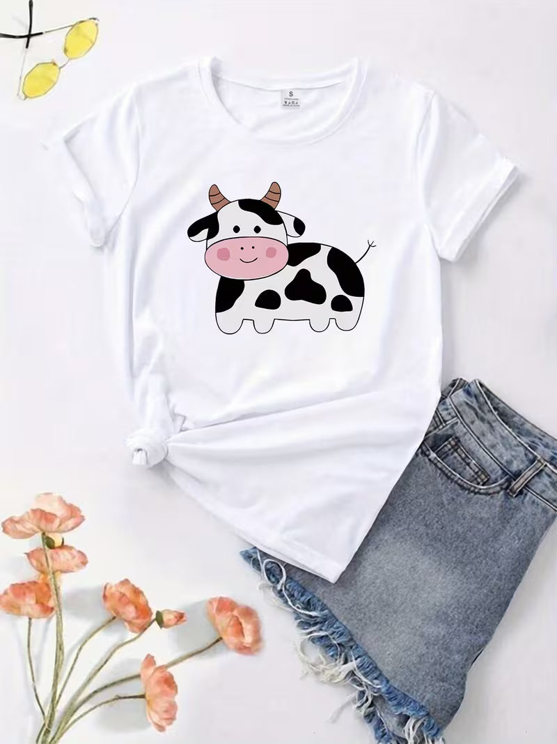 Cute Cow Print Women's White T-Shirt