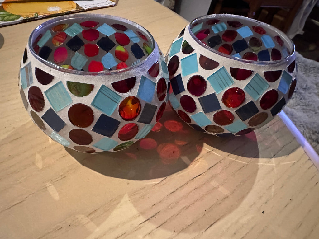 2pcs Mosaic Glass Candle Holders Suitable for Tea Lights