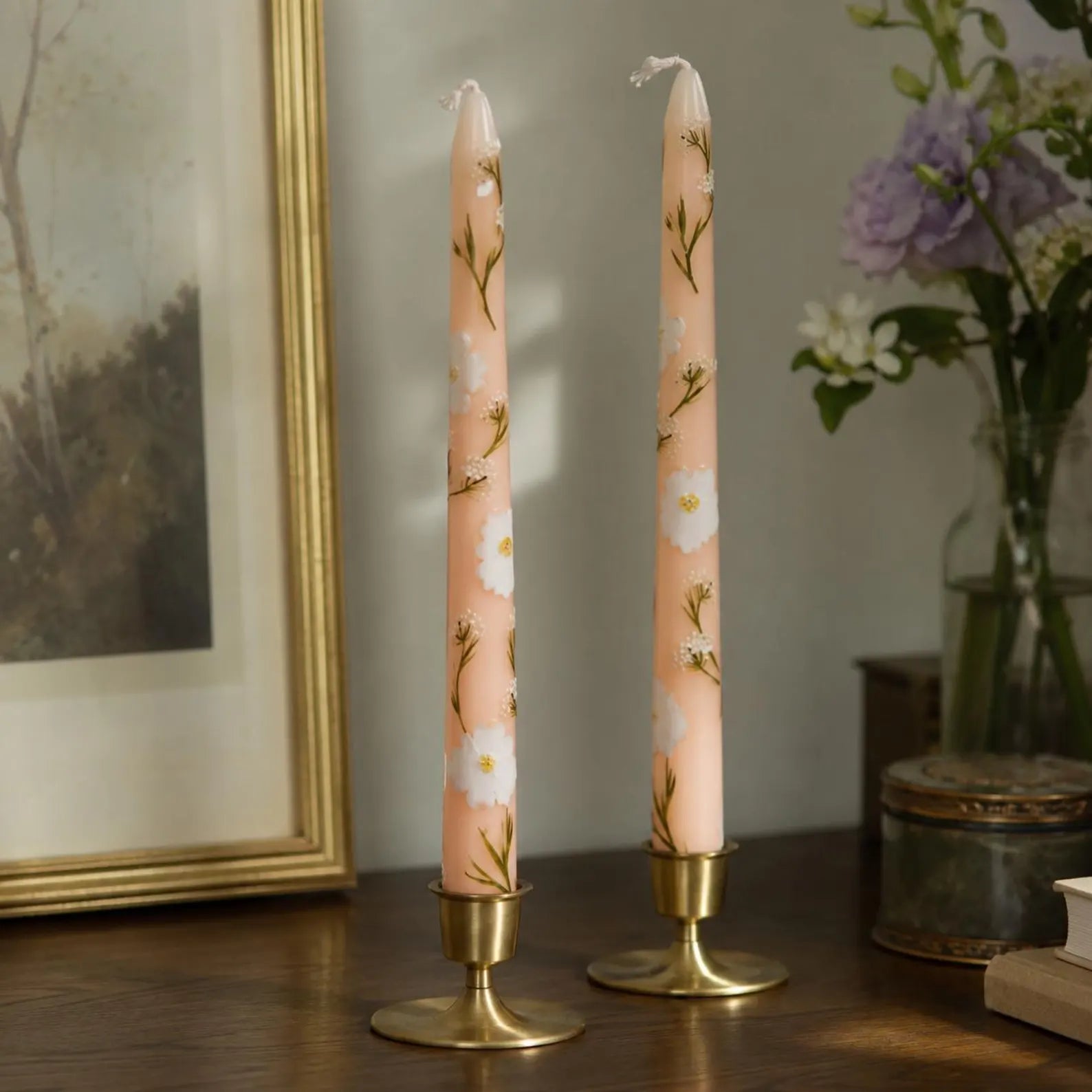 2pcs/Box, 25cm Printed Pink Taper Candles