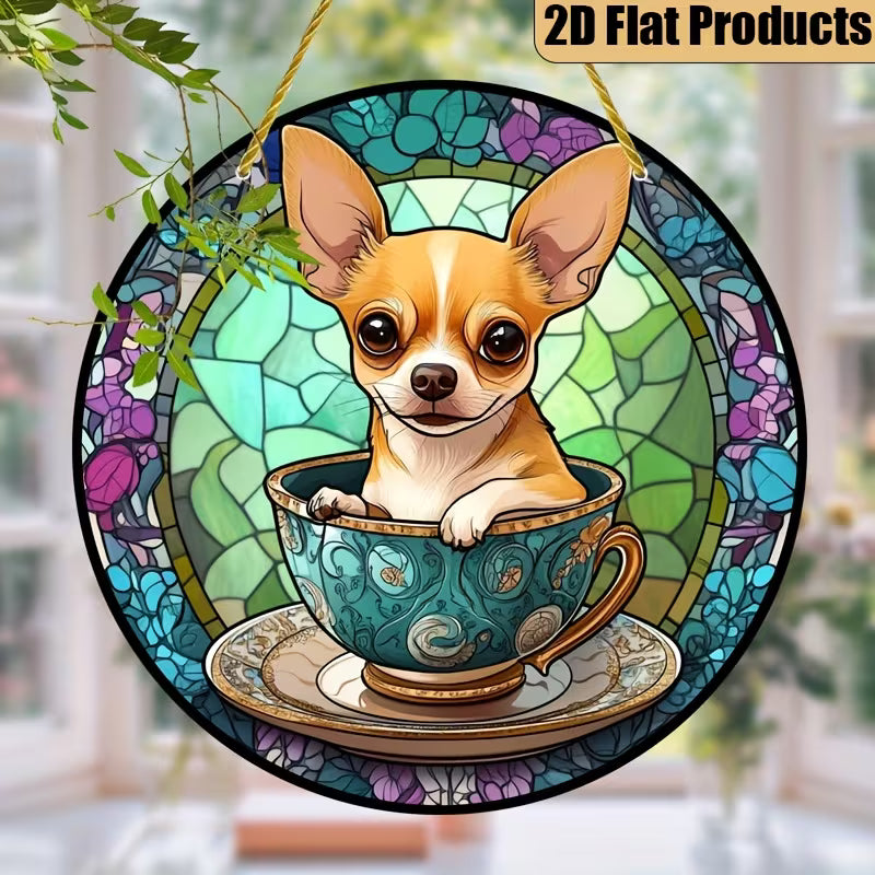 2D Flat, 2D Flat Teacup Chihuahua Dreamcatcher Wall Decoration