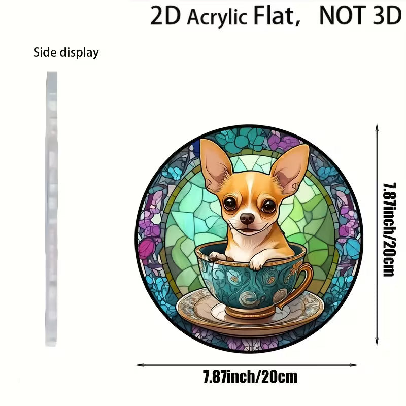 2D Flat, 2D Flat Teacup Chihuahua Dreamcatcher Wall Decoration