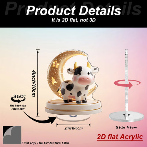 1pc of 2D Flat - Cow - Rotating Acrylic Desktop Decoration