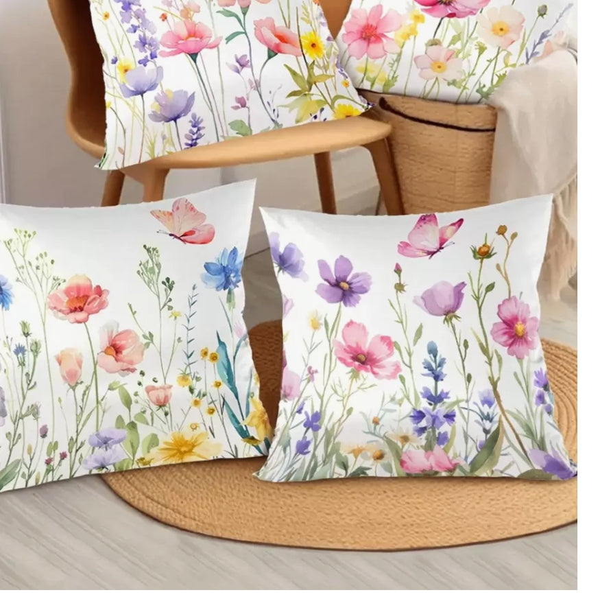 4pcs 45*45cm Wildflower Pattern Decorative Cushion Covers, Colorful Floral Design