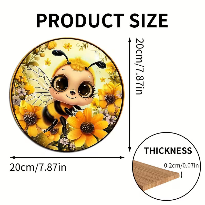 Wooden Decorative Cute Bee Collecting Nectar Hanging Decoration