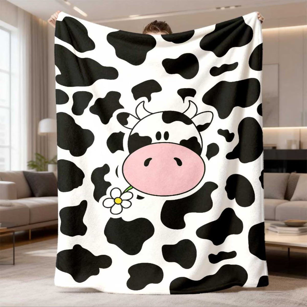 Ultra Soft Cow & Daisy Print Throw/Bedspread