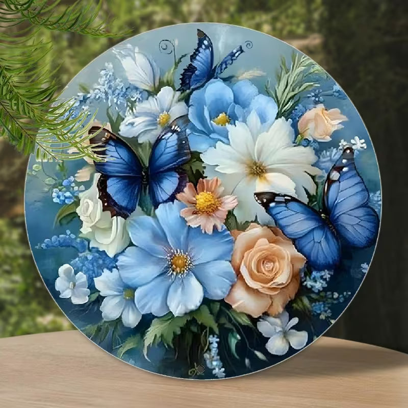 2D Flat, 2D Flat Printed Vintage Blue and White Floral Decorative - Aluminum