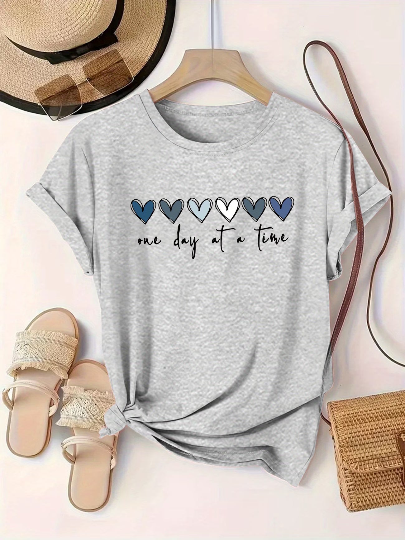 Plus Size, Love Pattern Print Casual T-Shirt
