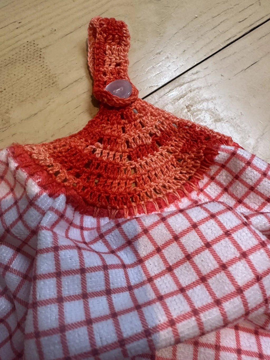 Hand Crocheted top & button tea/hand towel