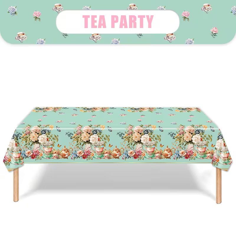 1pc, Tea Party Themed Tablecloth, Elegant Floral Tea Party
