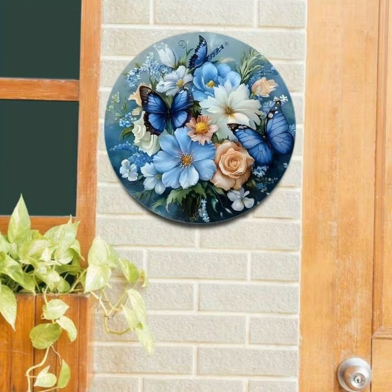 2D Flat, 2D Flat Printed Vintage Blue and White Floral Decorative - Aluminum