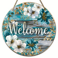 A Charming Round Wooden Welcome Sign Featuring Watercolor Floral Designs